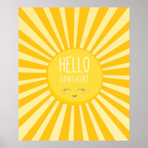 KAWAII SKY bright bold yellow smiling sun sunshine Poster