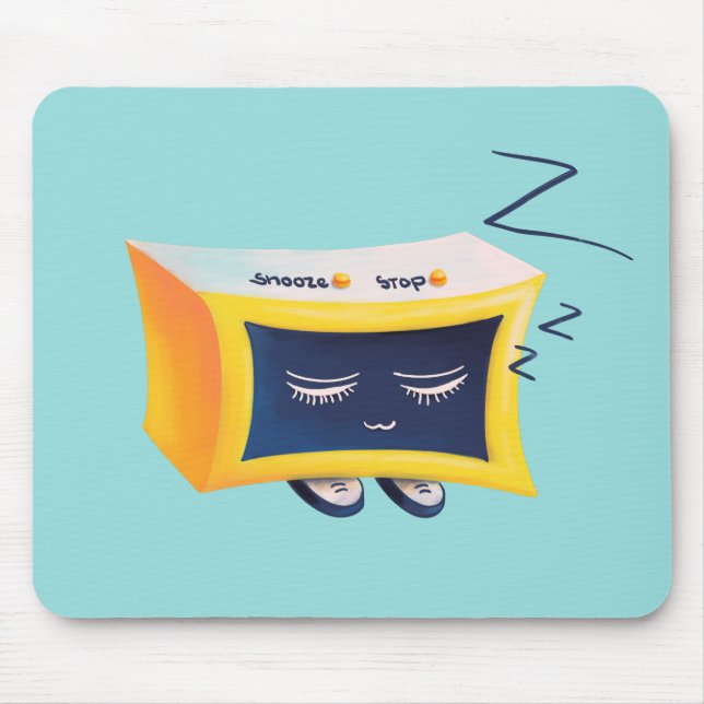 Kawaii Sleeping Alarm Clock Character Mouse Pad (Front)