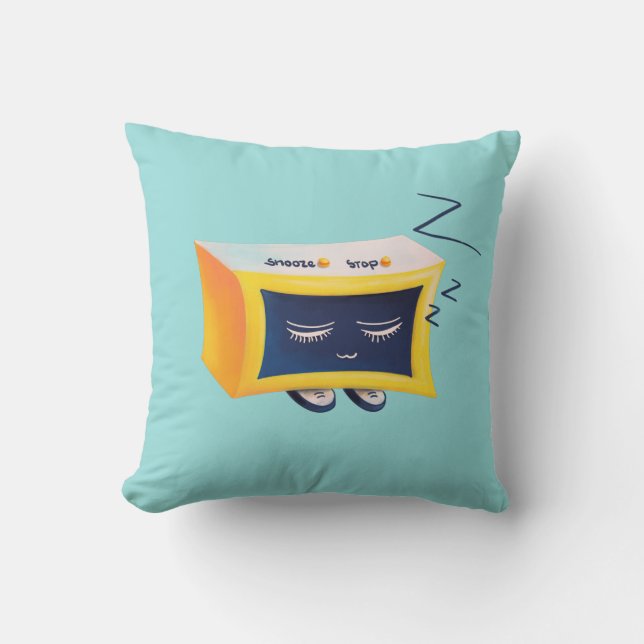 Kawaii Sleeping Alarm Clock Character Throw Pillow (Front)