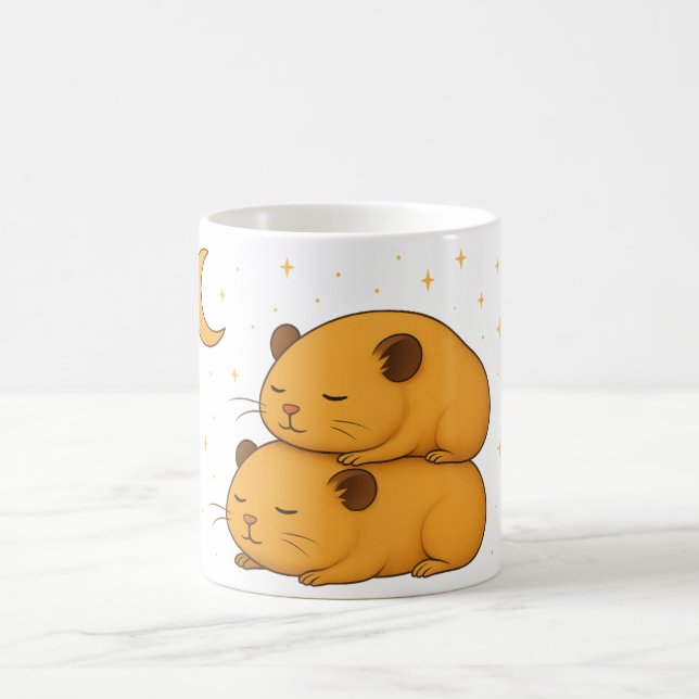 Kawaii sleepy dreamy cozy cartoon hamster moon  coffee mug (Center)