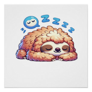 Kawaii Sleepy Sloth Napping Zzz Funny Lazy Animal  Poster