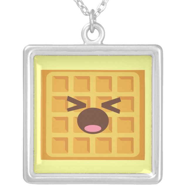 Kawaii Sleepy Waffle Sterling Silver Necklace (Front)