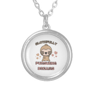 Kawaii Sloth Animal Pun Silver Plated Necklace