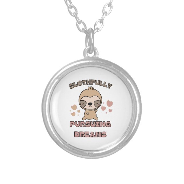 Kawaii Sloth Animal Pun Silver Plated Necklace (Front)