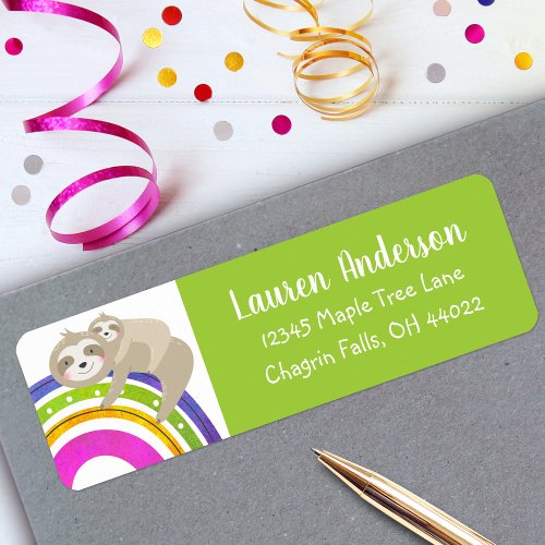 Kawaii Sloth Boho Rainbow Baby Shower Cute Address Label