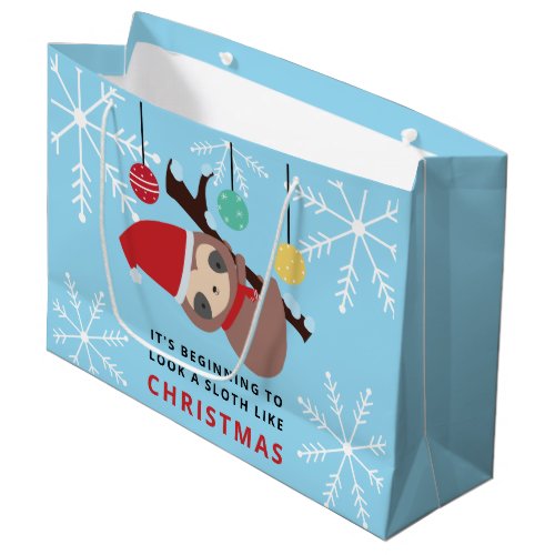 Kawaii Sloth Christmas Punny Holiday Winter Cute Large Gift Bag