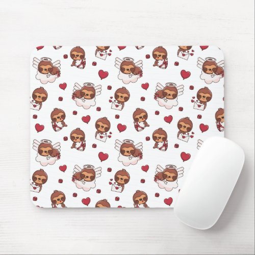 Kawaii Sloth Cupid Pattern Mouse Pad