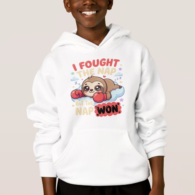 Kawaii Sloth I Fought The Nap Funny Sleeping Humor Hoodie (Front)