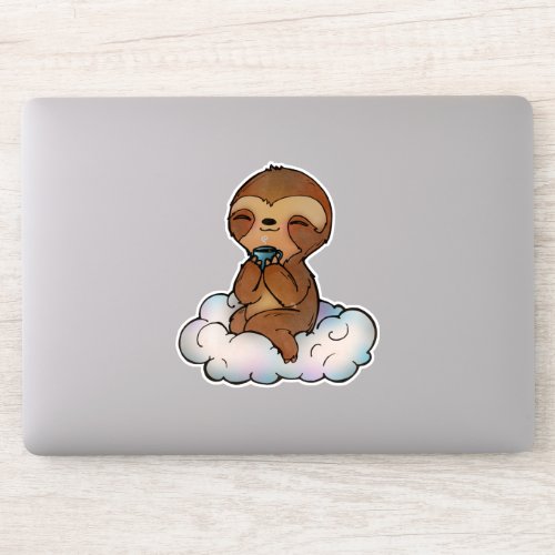 Kawaii Sloth on a Cloud with a Cocoa Sticker