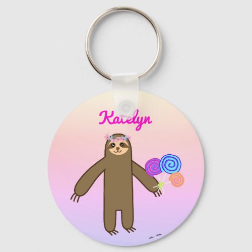 Kawaii Sloth With Lollipops Keychain