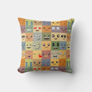 Kawaii Smilies Emoji Fun Throw Pillow