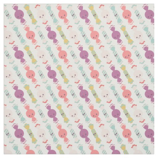 Kawaii Smiling Candy All-Over Pattern Fabric