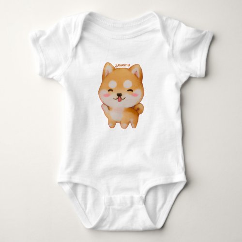 Kawaii Smiling Cartoon_Style Shiba Inu Baby Baby Bodysuit