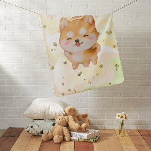 Kawaii Smiling Cartoon-Style Shiba Inu Baby Blanket
