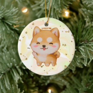 Kawaii Smiling Cartoon-Style Shiba Inu Ceramic Ornament