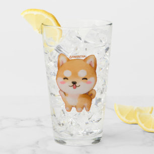 Kawaii Smiling Cartoon-Style Shiba Inu Glass