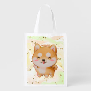Kawaii Smiling Cartoon-Style Shiba Inu Grocery Bag