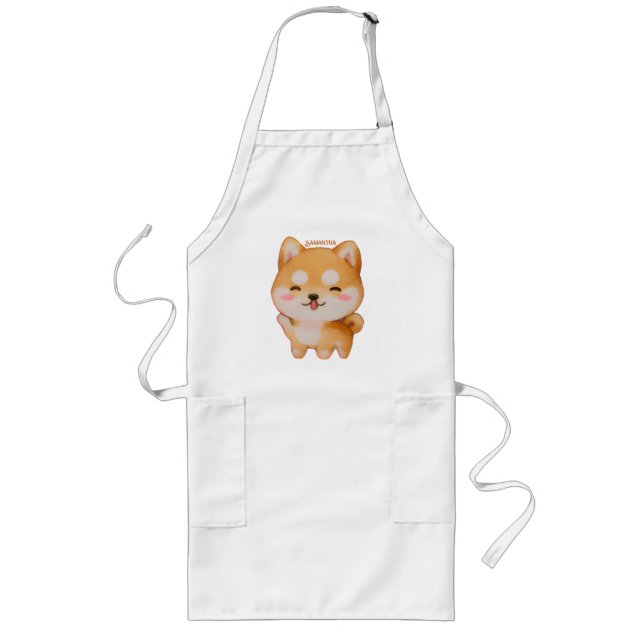 Kawaii Smiling Cartoon-Style Shiba Inu Long Apron (Front)