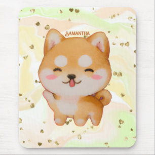 Kawaii Smiling Cartoon-Style Shiba Inu Mouse Pad