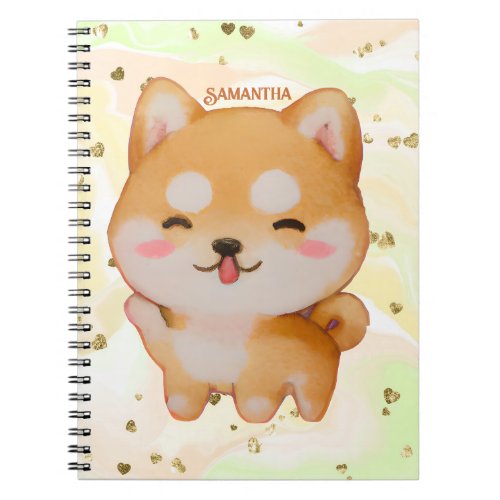 Kawaii Smiling Cartoon_Style Shiba Inu Notebook