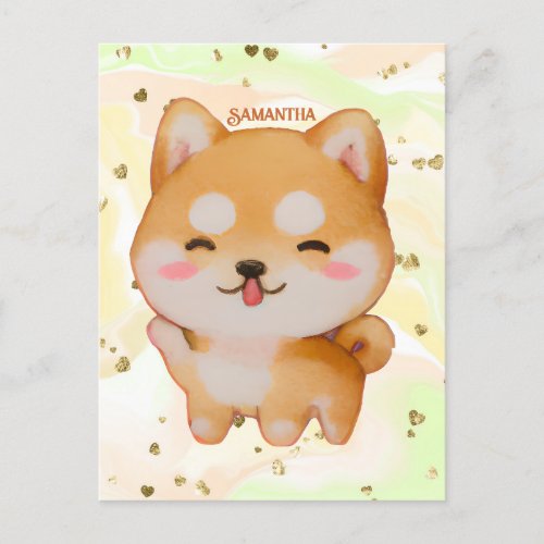 Kawaii Smiling Cartoon_Style Shiba Inu Postcard