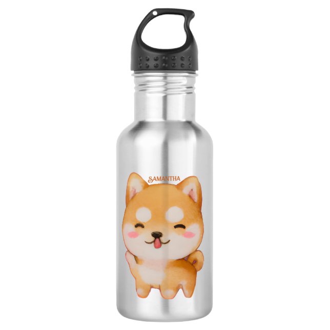 Kawaii Smiling Cartoon-Style Shiba Inu Stainless Steel Water Bottle (Front)