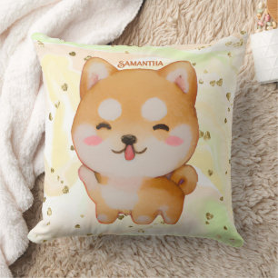 Kawaii Smiling Cartoon-Style Shiba Inu Throw Pillow