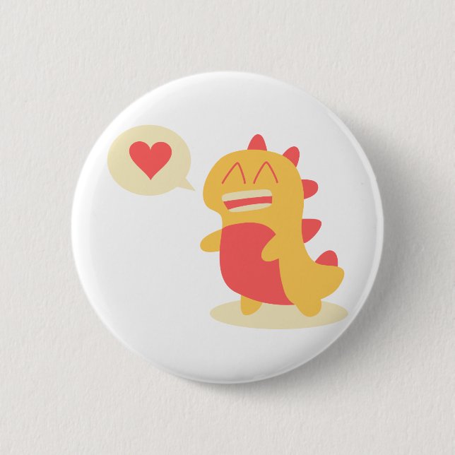 Kawaii smiling Dino talking about love Pinback Button (Front)