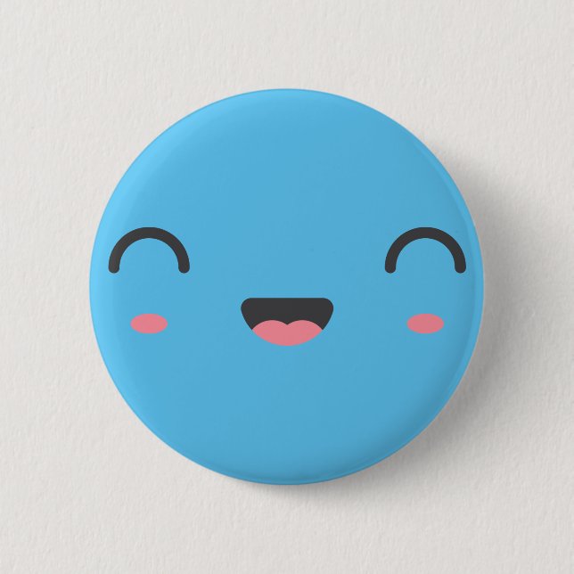 Kawaii smiling face with round closed eyes, blue button (Front)