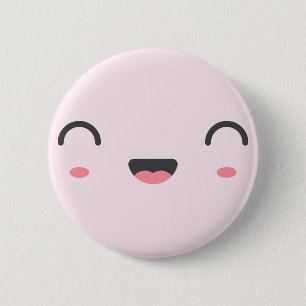 Kawaii smiling face with round closed eyes button