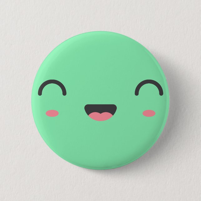 Kawaii smiling face with round closed eyes, green button (Front)