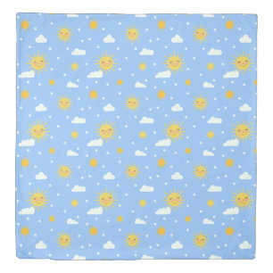 Kawaii Smiling Sun And Blue Sky Duvet Cover