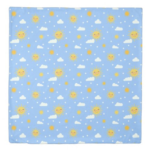 Kawaii Smiling Sun And Blue Sky Duvet Cover