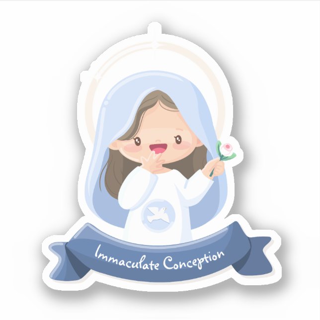 Kawaii Smiling Virgin Mary Sticker (Front)
