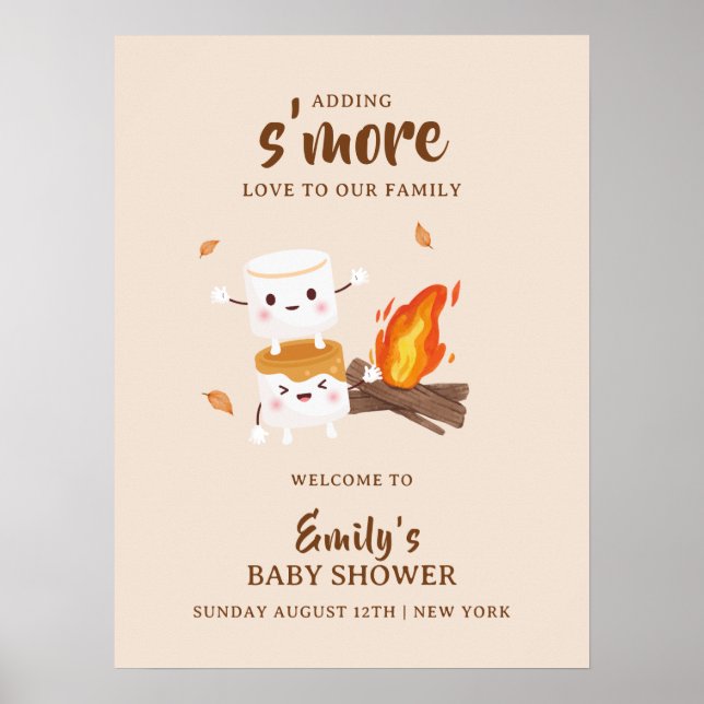 Kawaii S'more Love Campfire Baby Shower Welcome Poster (Front)