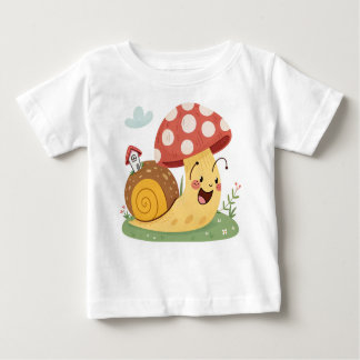 Kawaii Snail with Mushroom House Baby T-Shirt