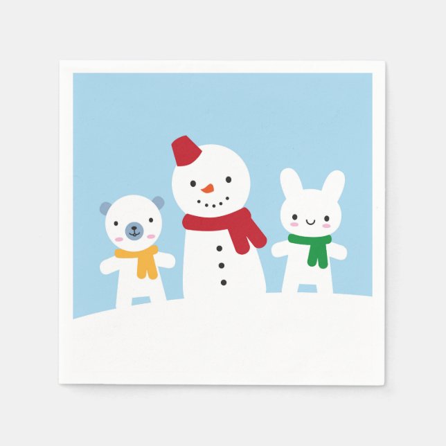 Kawaii Snow Day with Bunny & Bear Napkins (Front)