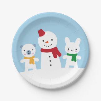 Kawaii Snow Day with Bunny & Bear Paper Plates