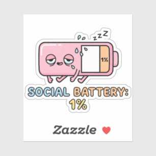 Kawaii Social Battery 1% Funny Introvert Energy Sticker
