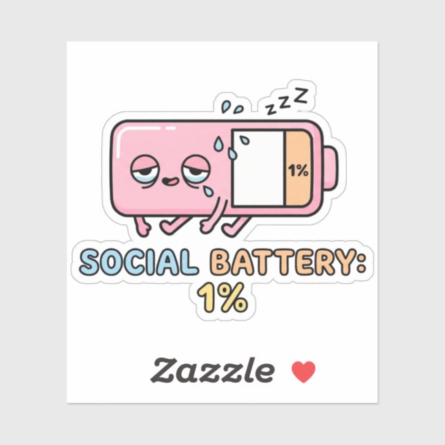 Kawaii Social Battery 1% Funny Introvert Energy  Sticker (Sheet)