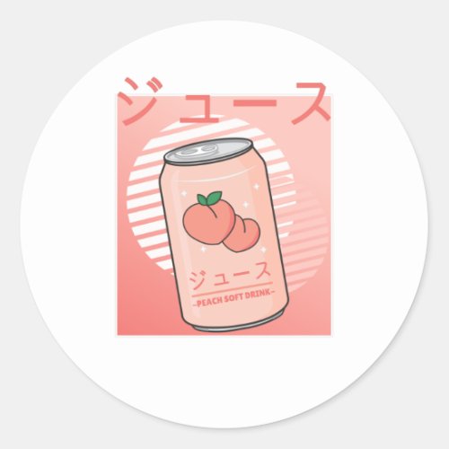 Kawaii Soft Drink Aesthetics Japanese Peach Juice Classic Round Sticker