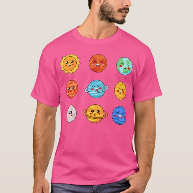 Kawaii Solar System Space Cute Planets Stem Anime  T-Shirt (Front)