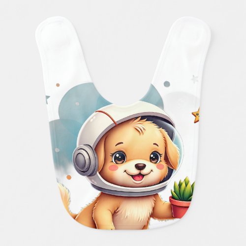 Kawaii Space Dog with Plant - Cute Golden Retrieve Baby Bib