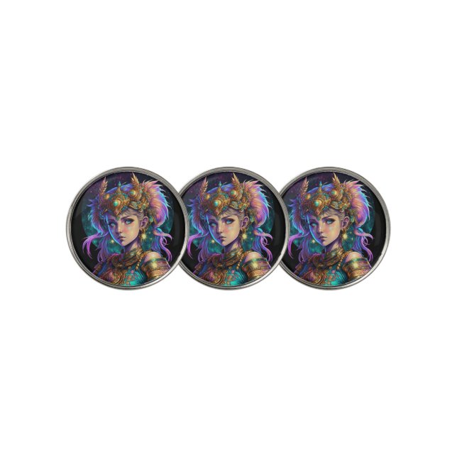 Kawaii Space Warrior Girl Golf Ball Marker (3 Up)