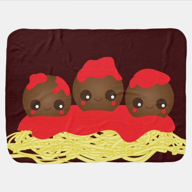 Kawaii Spaghetti and Meatballs Baby Blanket (Horizontal)