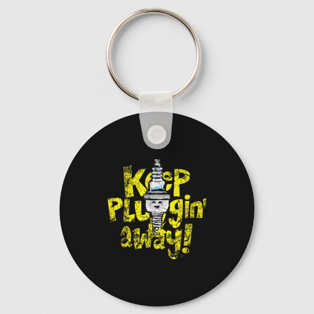 Kawaii Spark Plug Keep Pluggin Away Motivational R Keychain (Front)