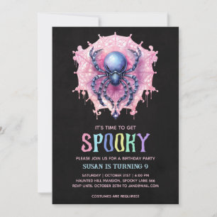 Kawaii Spider Halloween Birthday Party Invitation