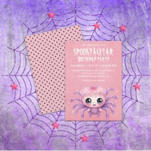 Kawaii Spider Halloween Birthday Party Invitation