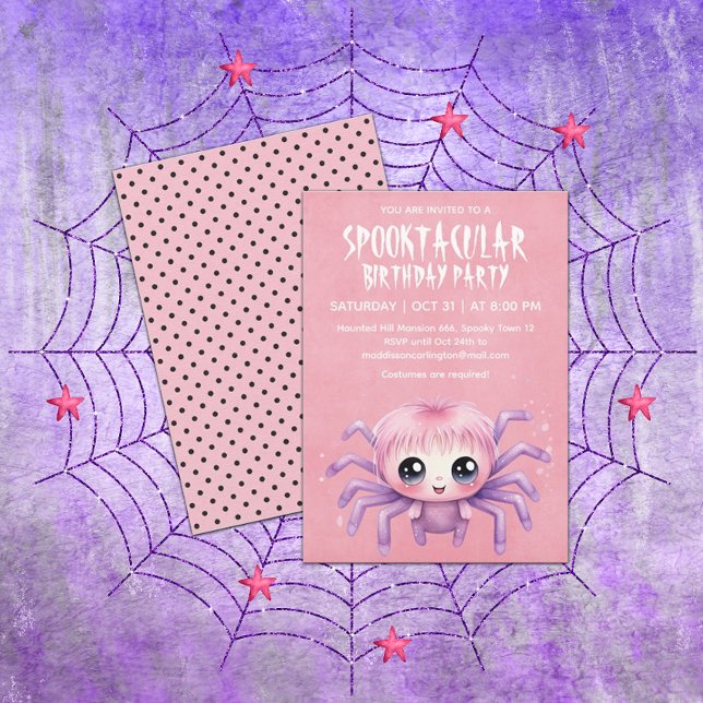 Kawaii Spider Halloween Birthday Party Invitation (Creator Uploaded)