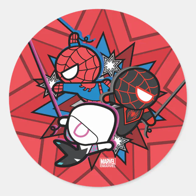 Kawaii Spider-Man, Ghost-Spider, & Miles Morales Classic Round Sticker |  Zazzle